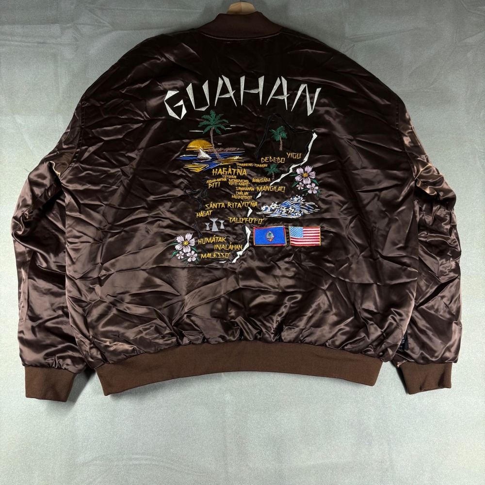 Crowns Guam x Naturel Guahan Embroidered Satin Bomber Jacket Brown XXL